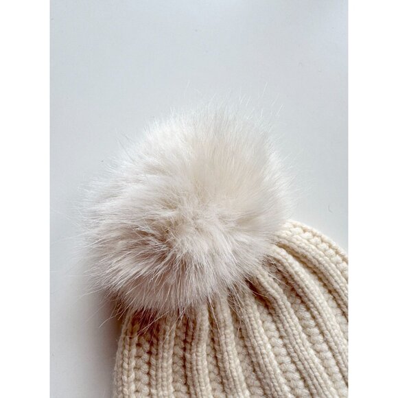 RESTORATION HARDWARE Ivory Wool Cashmere Ribbed Knit Beanie Toque Hat, One Size - Picture 3 of 7